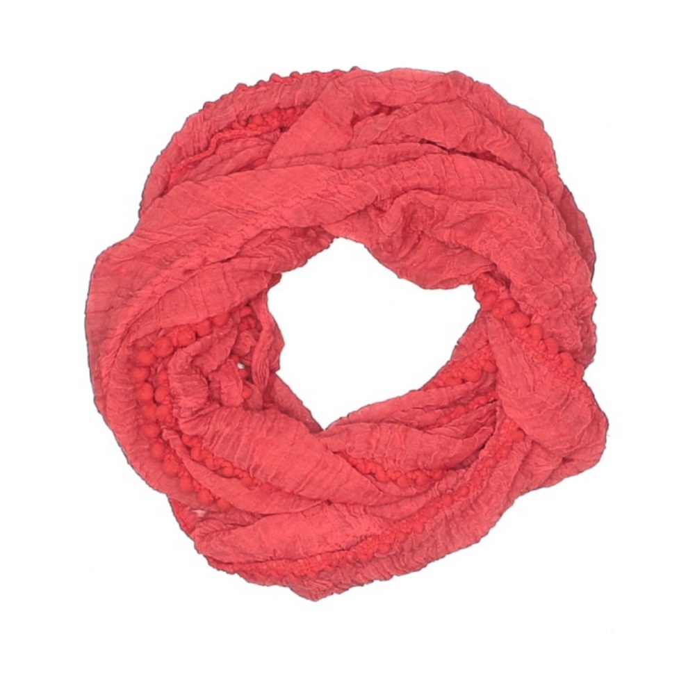 REMI & REID Coral Pink Long Scarf Pom Trim